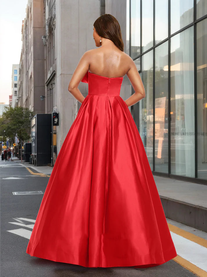 A-Line/Princess Strapless Asymmetrical Slit Long Prom Dresses
