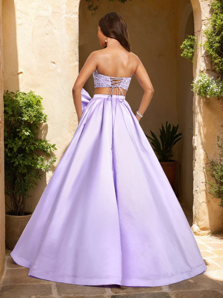 A-Line/Princess Sweetheart Beaded Two Piece Prom Dresses