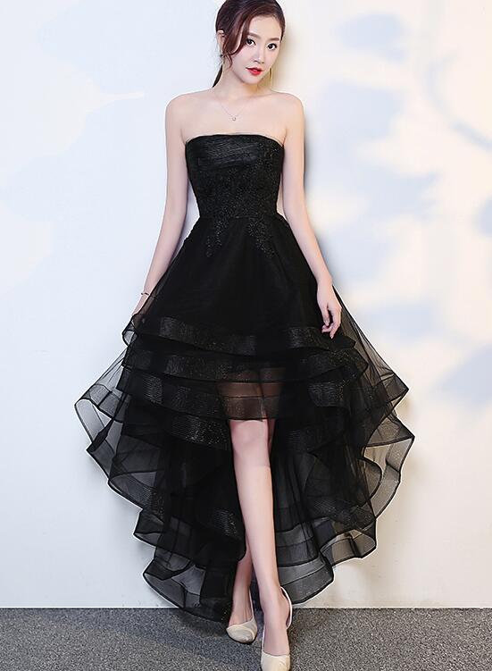 Black High Low Tulle and Applique Fashion Prom Dresses