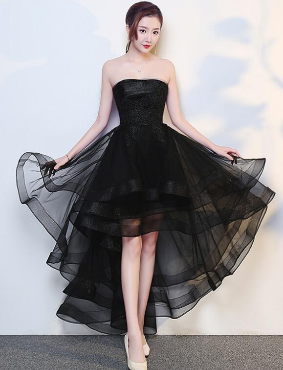 Black High Low Tulle and Applique Fashion Prom Dresses