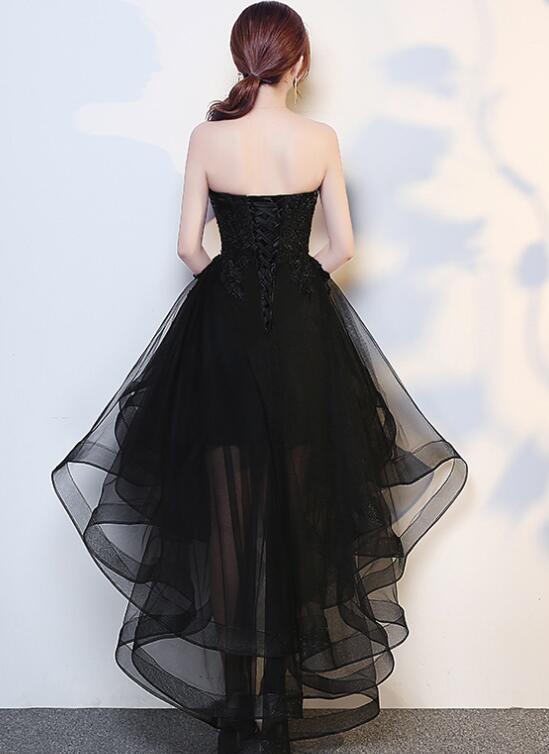 Black High Low Tulle and Applique Fashion Prom Dresses