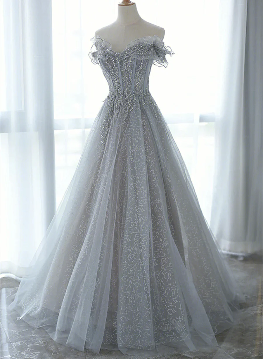 Sliver Grey Tulle Sweetheart Full Of Charm Prom Dress