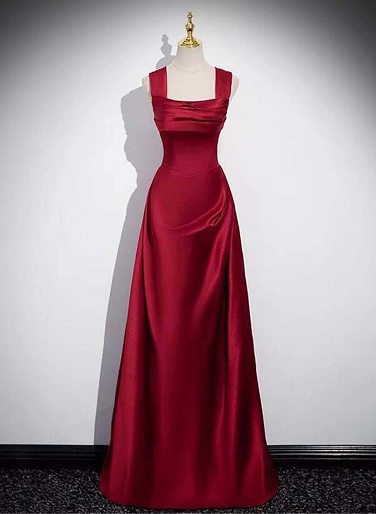 A-line Sleeveless Wine Red Satin Full Of Charm Prom Dress