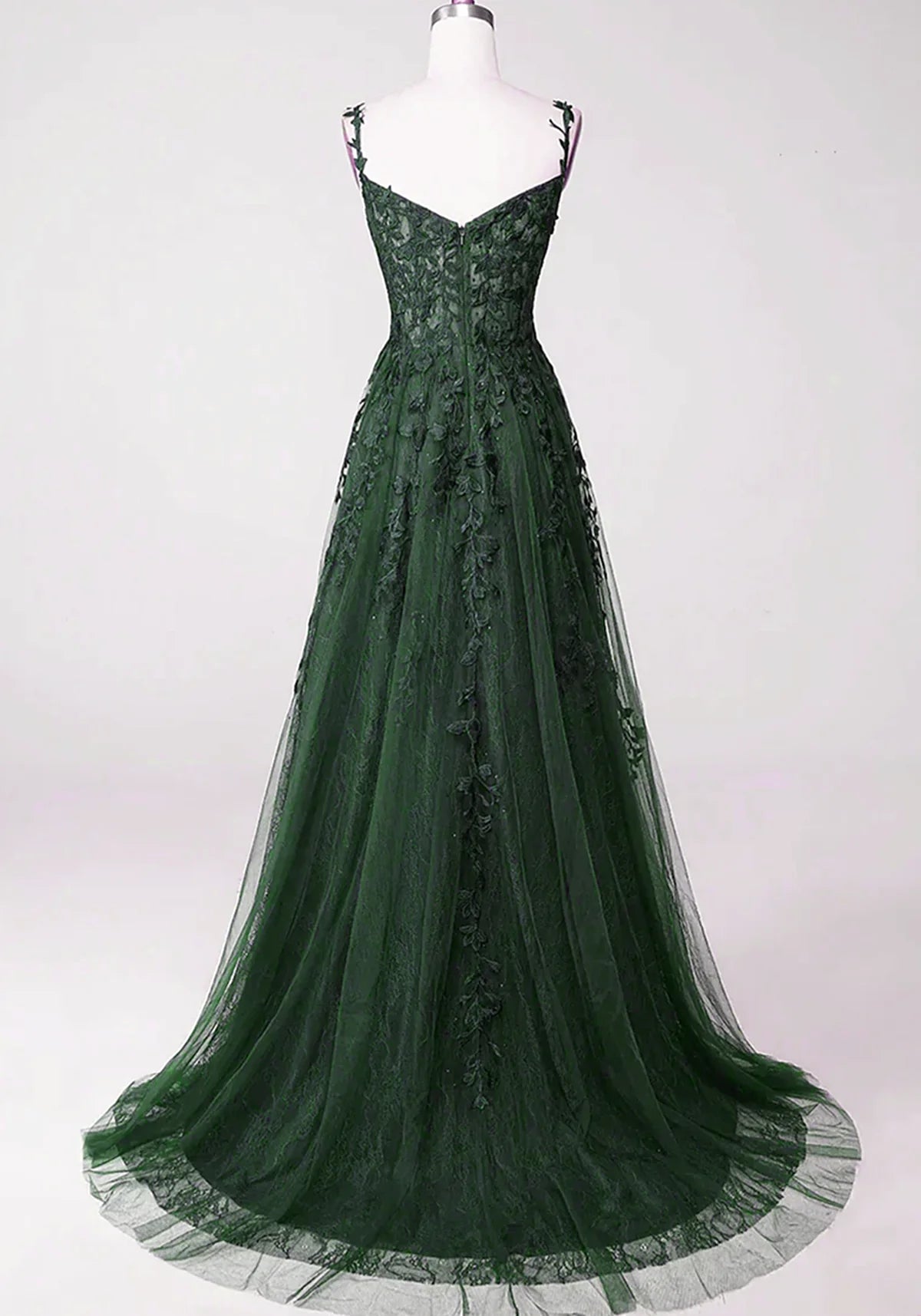 Dark Green Tulle with Lace Beaded Straps Full Of Charm Prom Dress