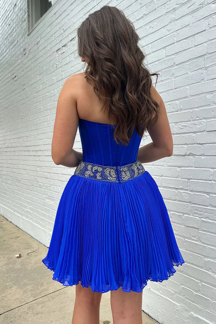 Cute A Line Strapless Royal Blue Chiffon Short Full Of Charm Homecoming Dress