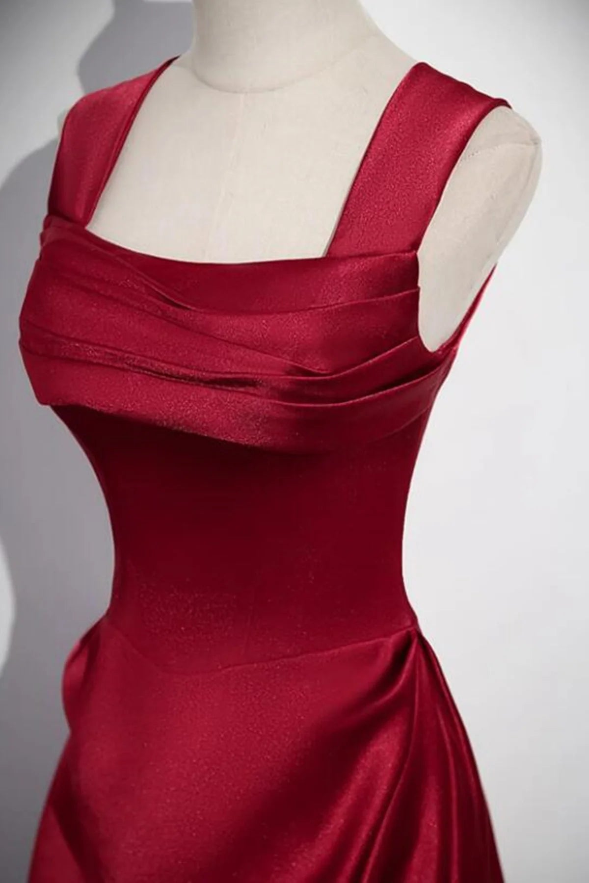 A-line Sleeveless Wine Red Satin Full Of Charm Prom Dress