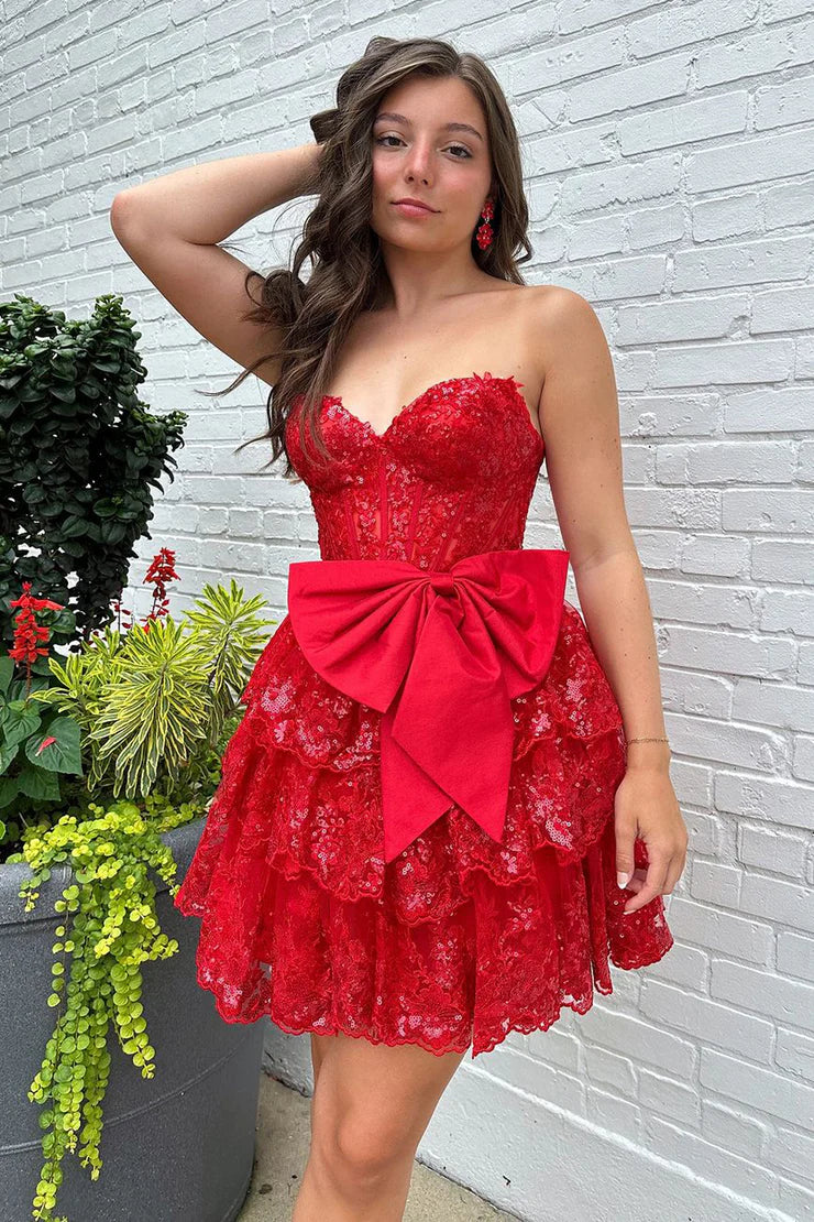 Cute A Line Sweetheart Red Sequins Short Unique Design Homecoming Dress