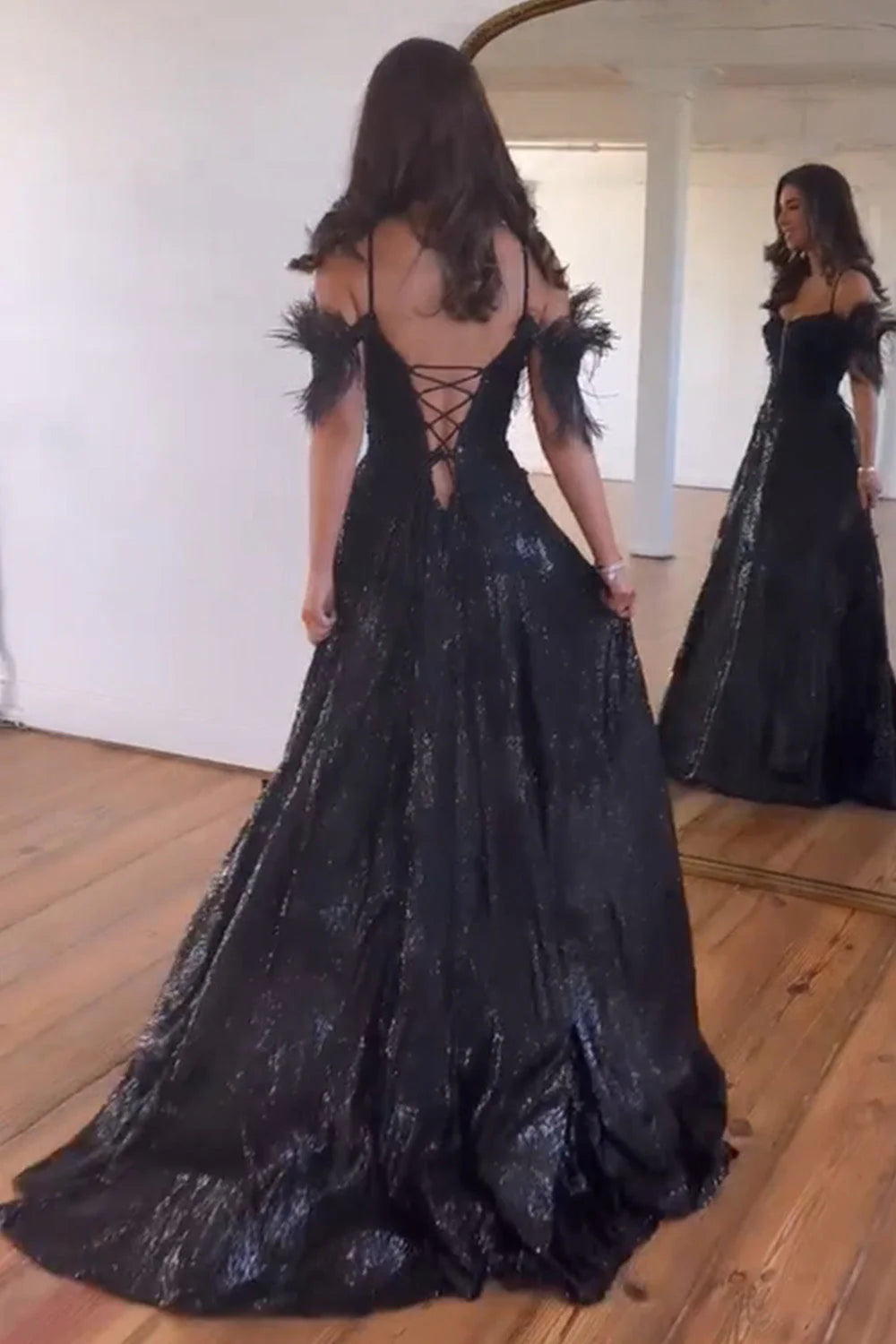 Luxurious Glitter A-Line Off The Shoulder Lace Up Prom Dress