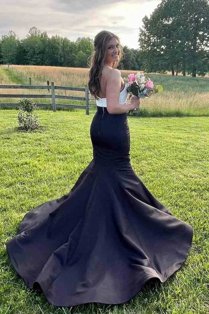 Strapless Mermaid Bow Sleeveless Satin Long Formal Prom Dress