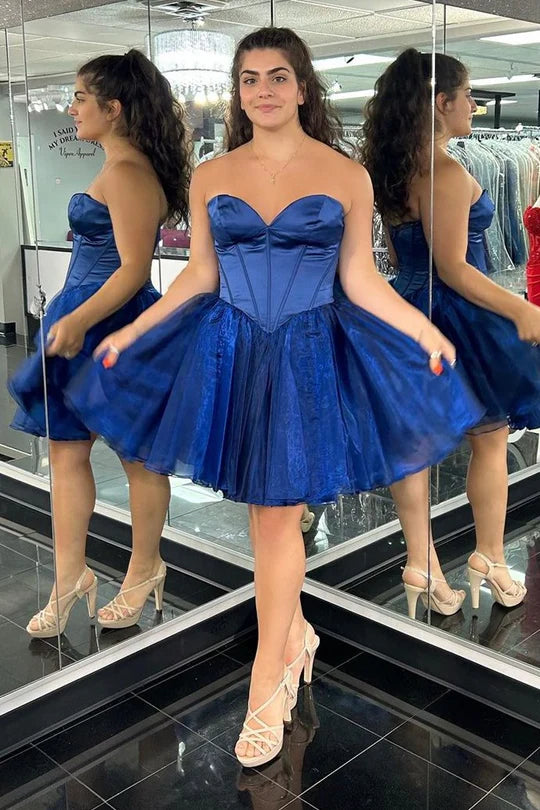 Blue Strapless A-Line Short Homecoming Dress