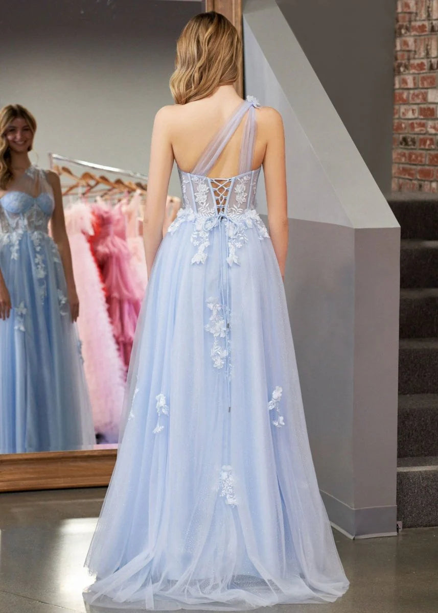 A Line One Shoulder Black Long Retract Your Waist Party Dress