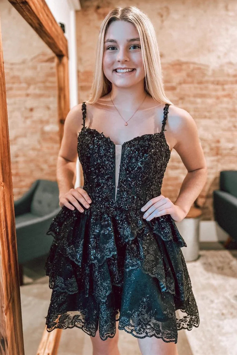 Lavender Tulle Sequin Lace-Up Tiered Homecoming Dresse