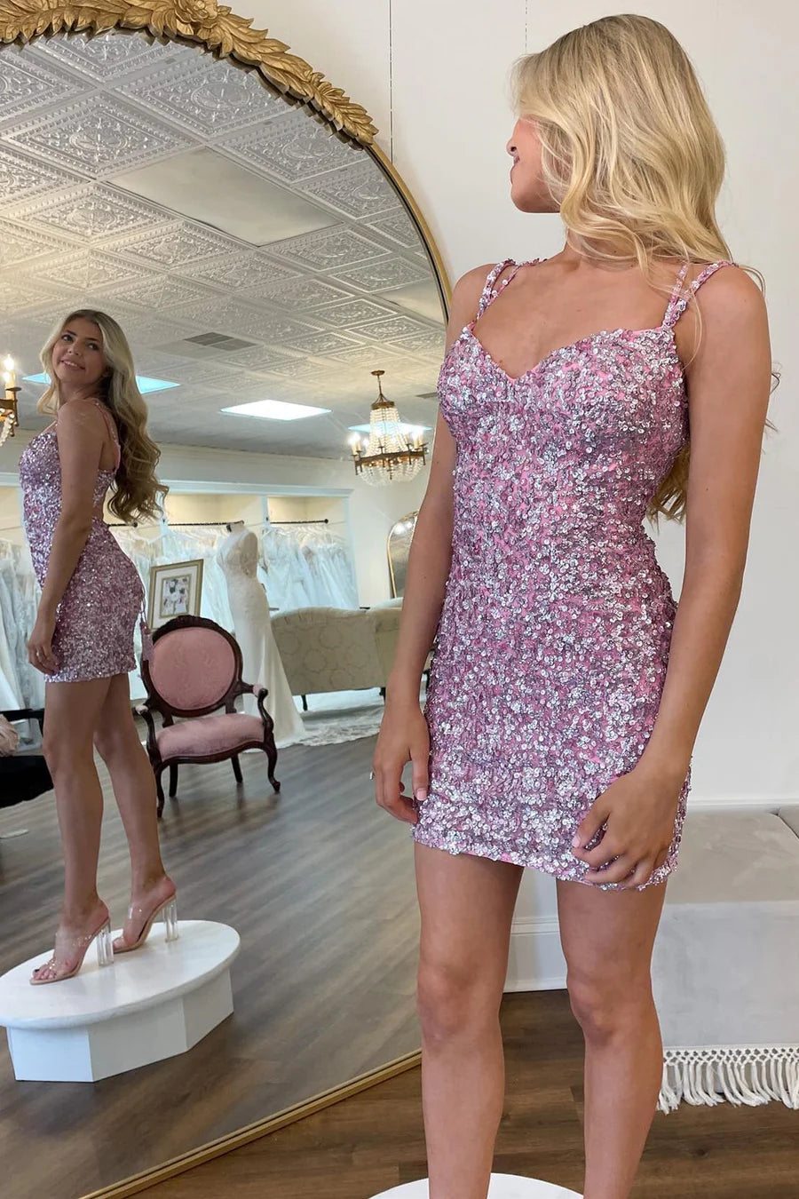 Pink Sequin Sweetheart Bodycon Full Of Charm Homecoming Dress