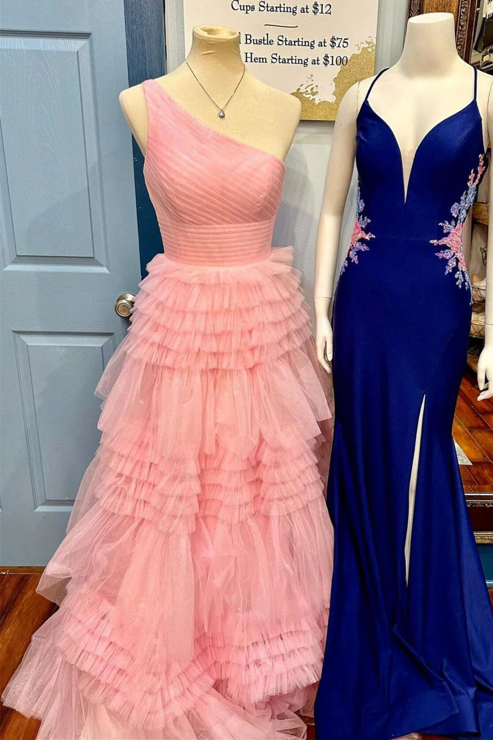 Stylish A Line One Shoulder Pink Long Full Of Charm Evening Dresses