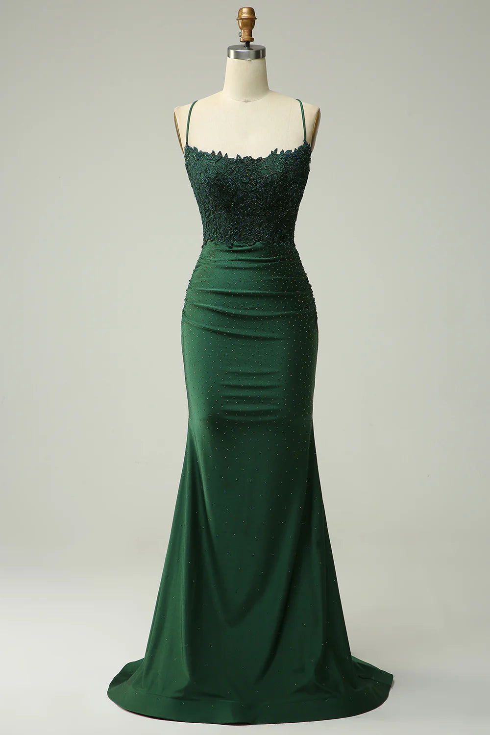 Dark Green Mermaid Halter Long Prom Dress with Appliques Beading