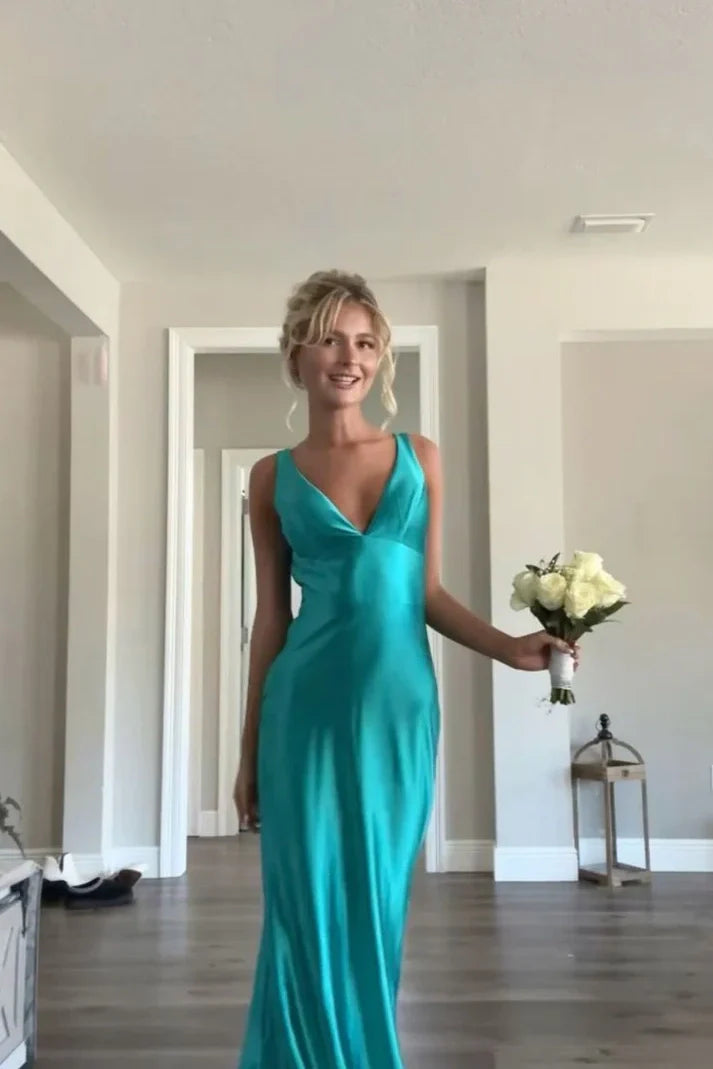 Simple Mermaid V Neck Green Long Full Of Charm Prom Dress