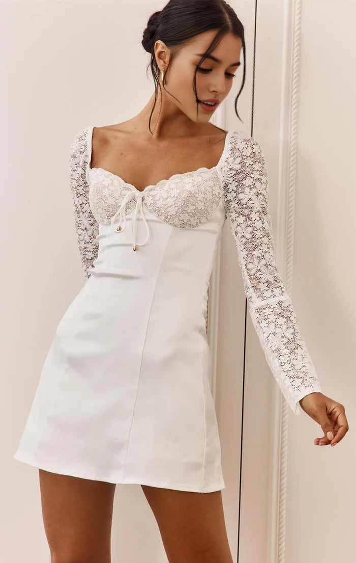 White lace long sleeved beautiful and charming slit dress