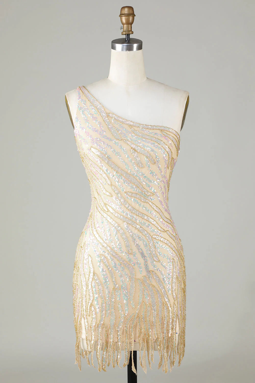 Sheath One Shoulder Golden Sequins Short Full Of Charm Homecoing Dress