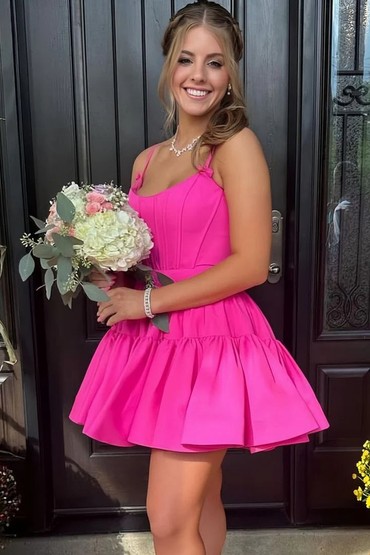 Pink Corset Bodice Lace-Up A-Line Cocktail Dress with Ruffles