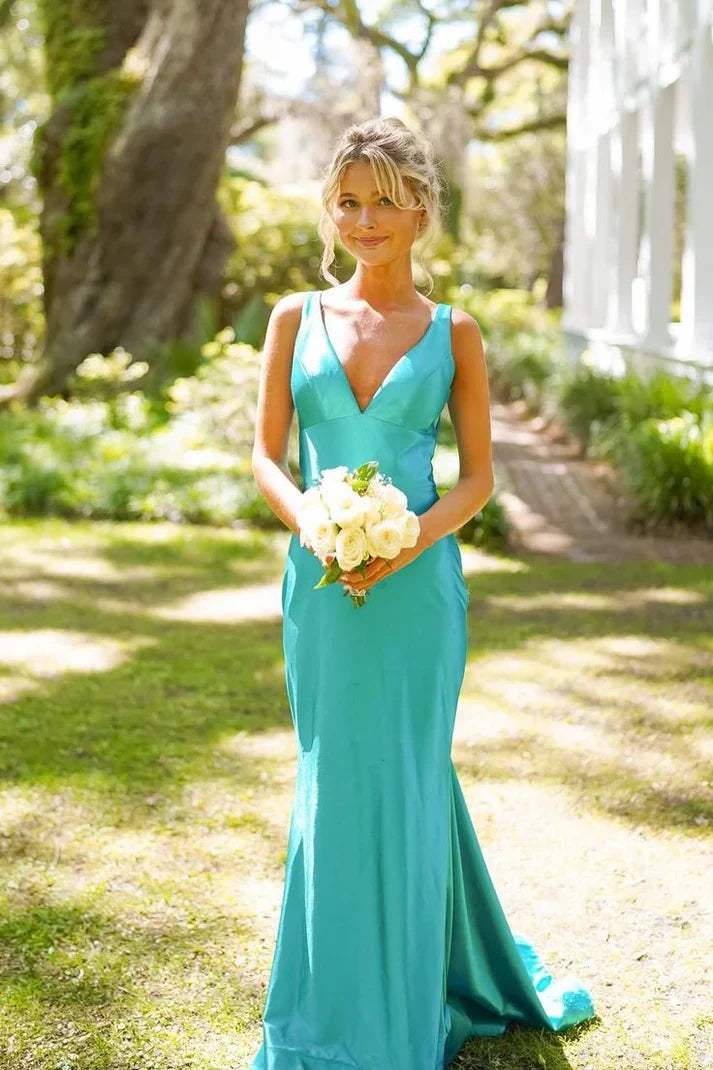 Simple Mermaid V Neck Green Long Full Of Charm Prom Dress