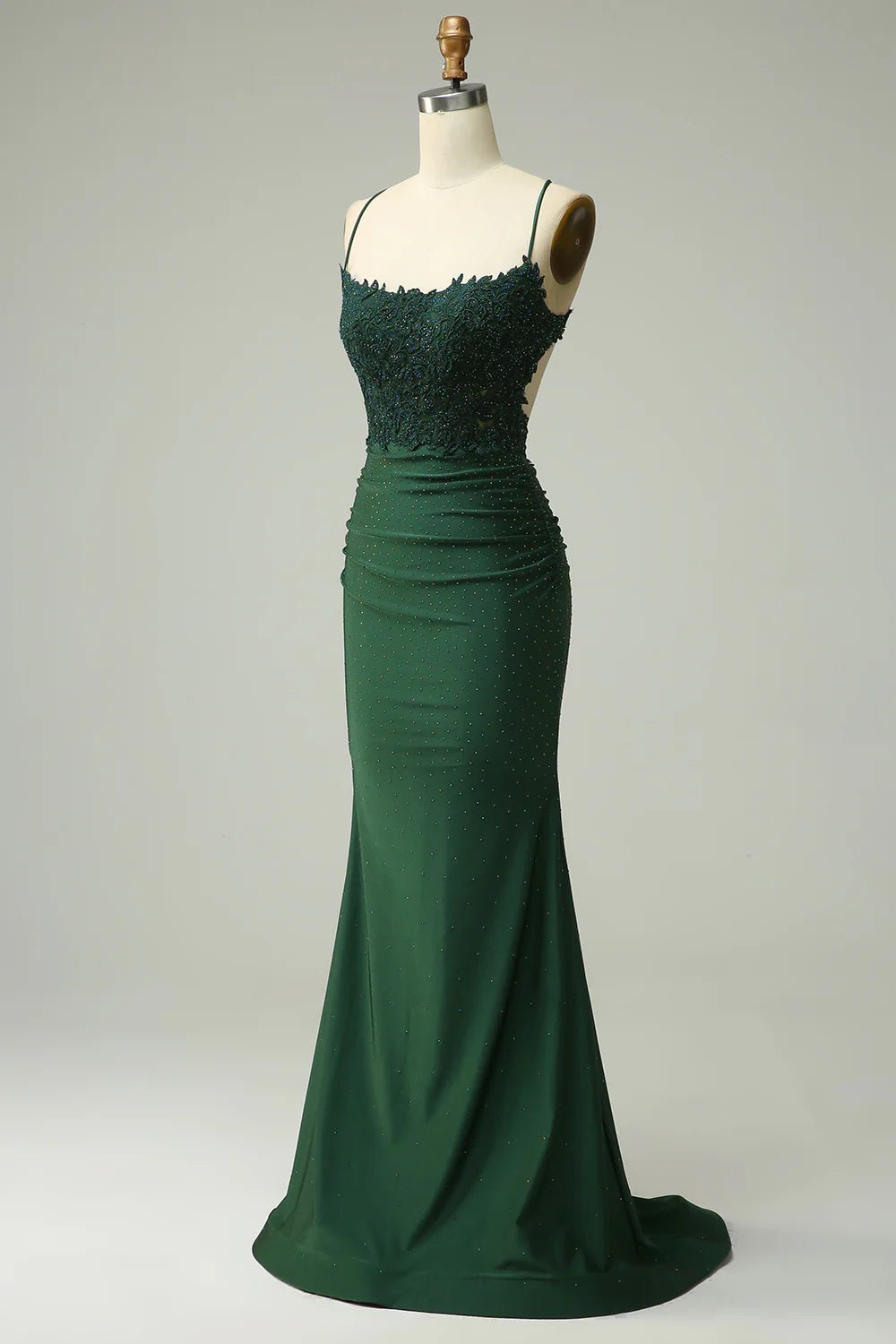 Dark Green Mermaid Halter Long Prom Dress with Appliques Beading