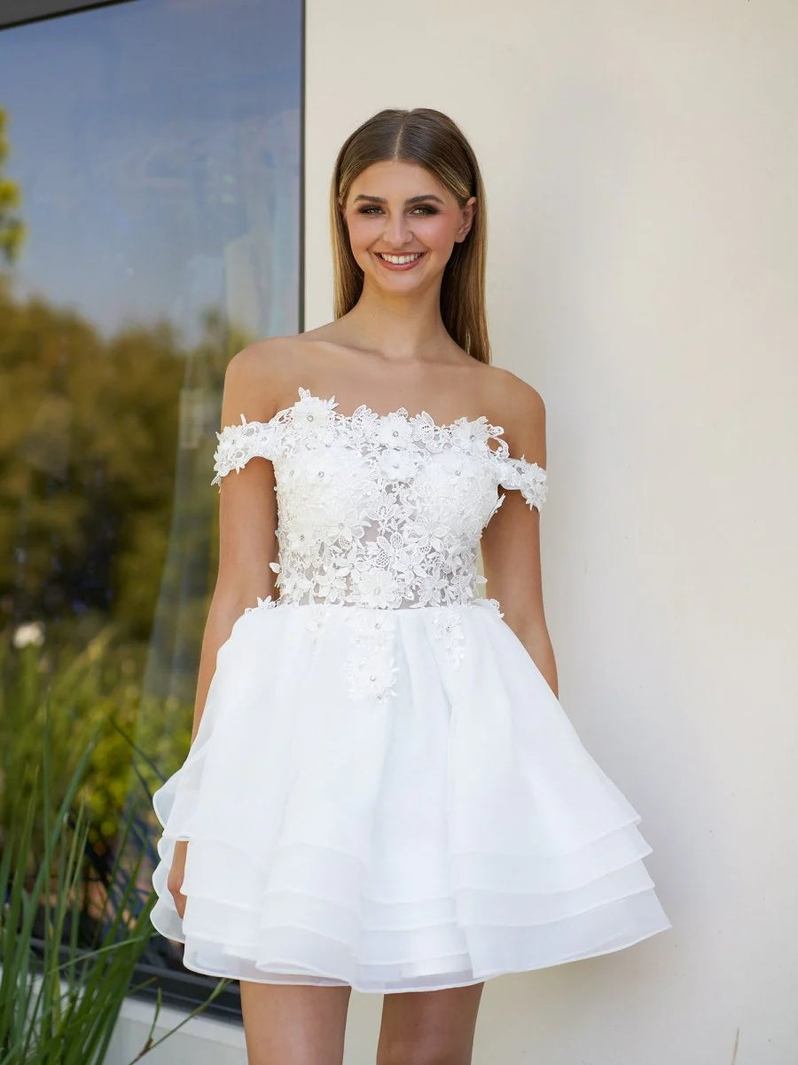 A-Line Lace Organza Appliqued Off-the Shoulder Full of charm Prom Dress