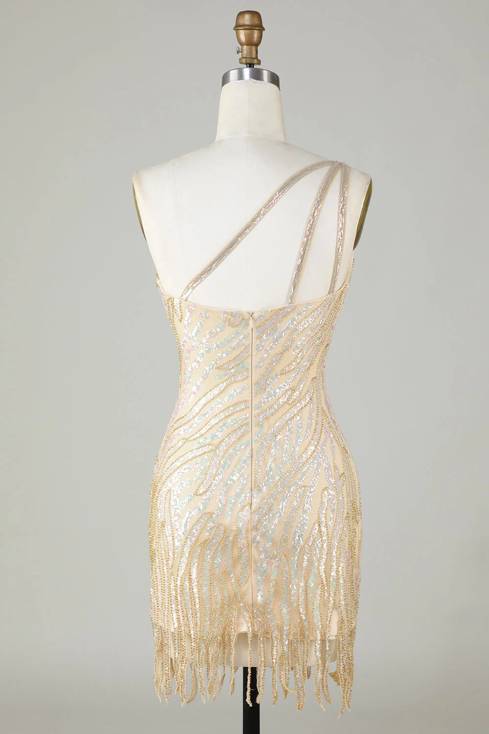 Sheath One Shoulder Golden Sequins Short Full Of Charm Homecoing Dress