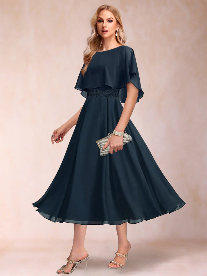 A-Line/Princess Chiffon Scoop Short Sleeves Mother of the Bride Dresses