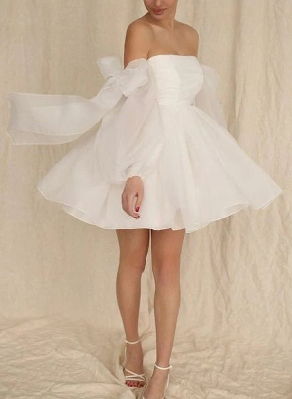 A-Line Puff Long Sleeves Short Full of charm Wedding Dresses