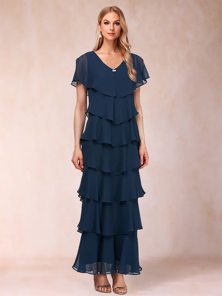 Column V-Neck Short Sleeves Full of charm Mother of the Bride Dresses