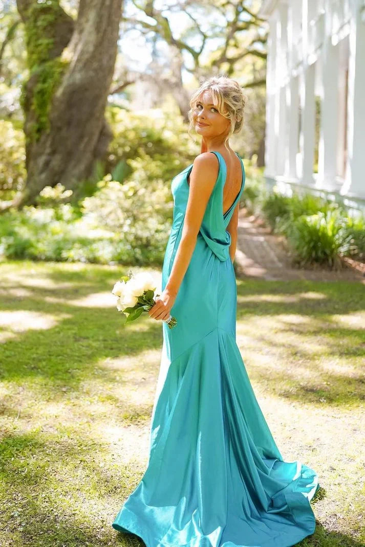 Simple Mermaid V Neck Green Long Full Of Charm Prom Dress