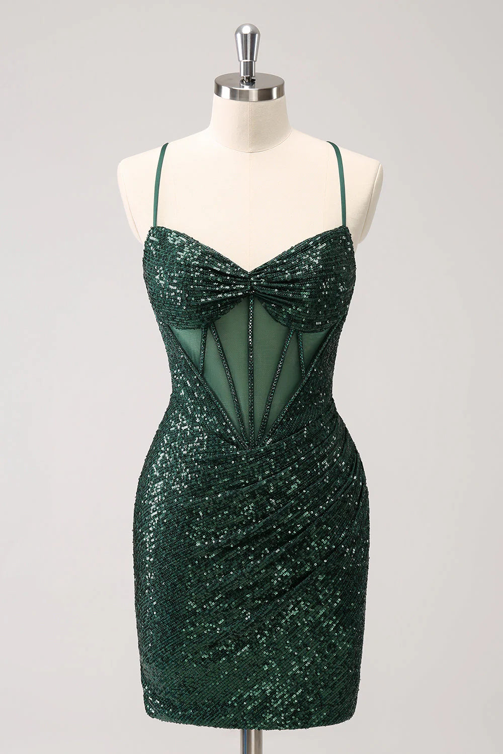Dark Green Bodycon Spaghetti Straps Corset Shor Full Of Charm Homecoing Dress
