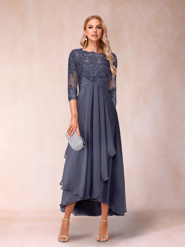 Princess Sheer Neck 3/4 Sleeves Mother of the Bride Dresses