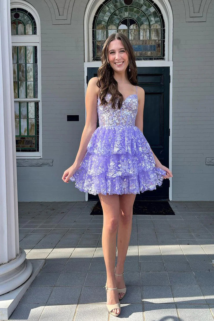 A-Line V Neck Sequin Appliques Short Full Of Charm Homecoming Dress
