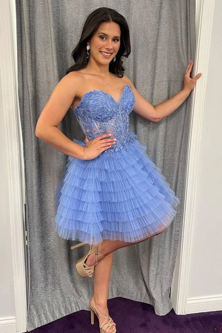 Cute A Line Sweetheart Tiered Tulle Homecoming Dresses