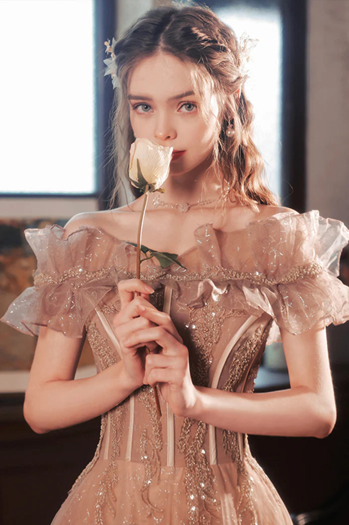 Pink Tulle Long A-Line Unique Design Full Of Charm Party Dresses