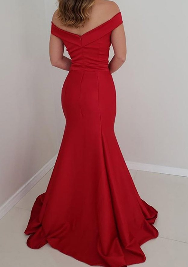 Elegant horn/mermaid style off shoulder sleeveless satin long/floor to ceiling Prom Dresses