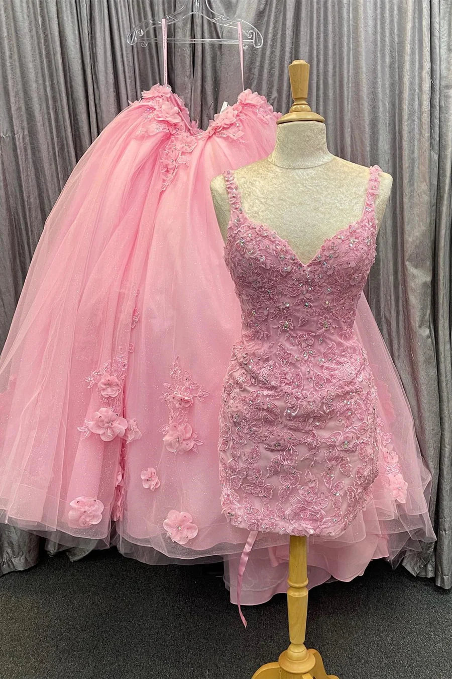 Pink Floral Appliques Sweetheart Lace-Up Ball Gown