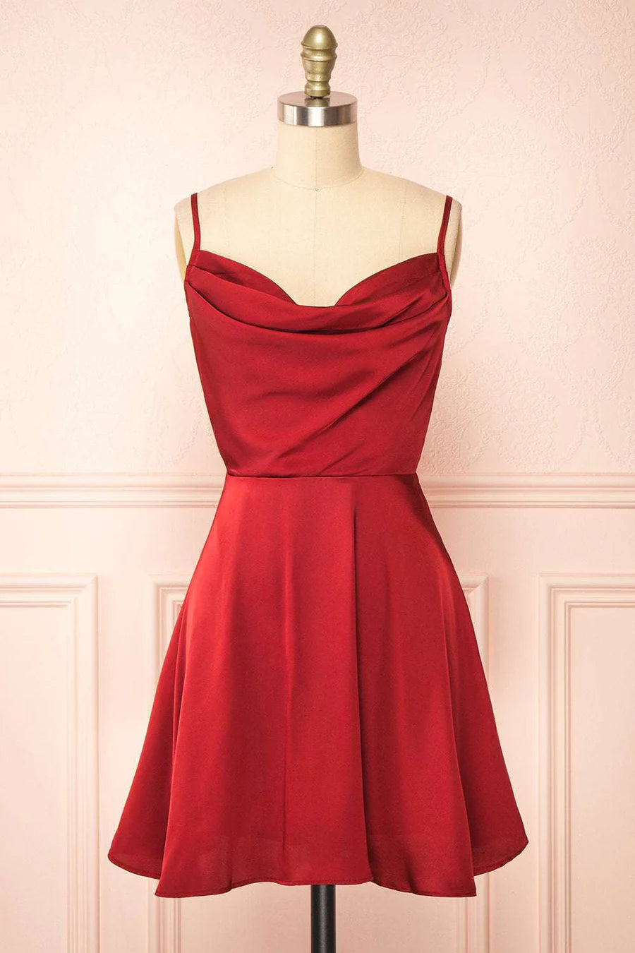 Red Cowl Neck A-Line Short Full of charm Party Dress
