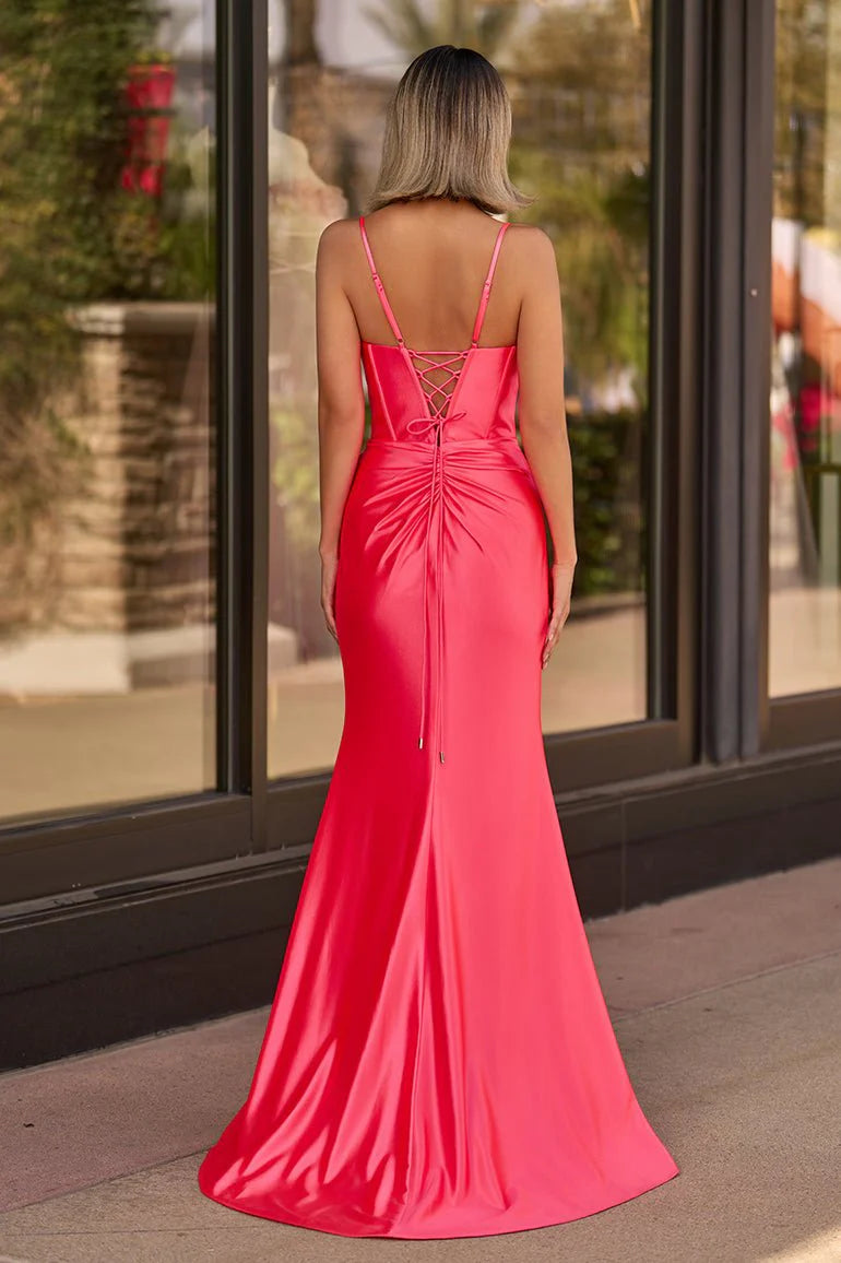 Straps V-Neck Satin   Lace-Up Back Mermaid Full of charm Prom Dress
