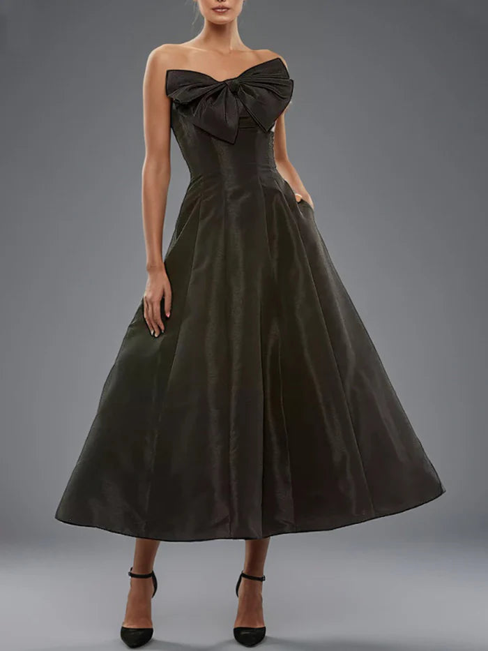 Little Black Dress Sweet A Line Strapless Black Ankle Length Prom Dress