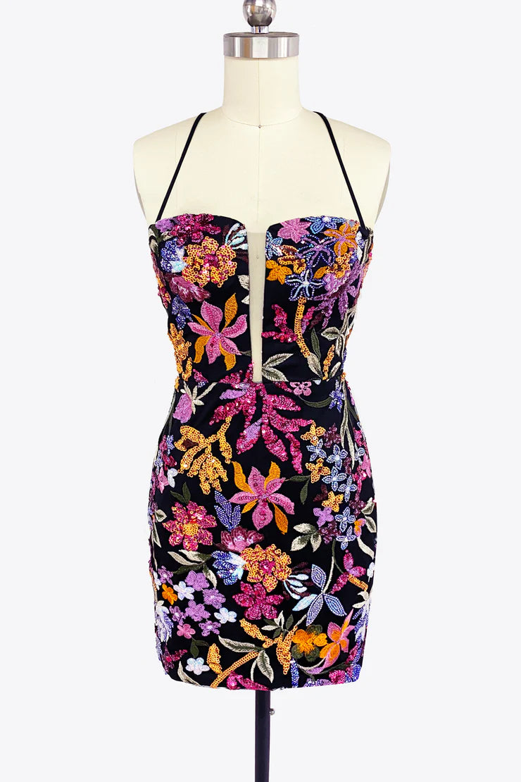 Cute Bodycon Black Lace Sequins Short Homecoming Dresses