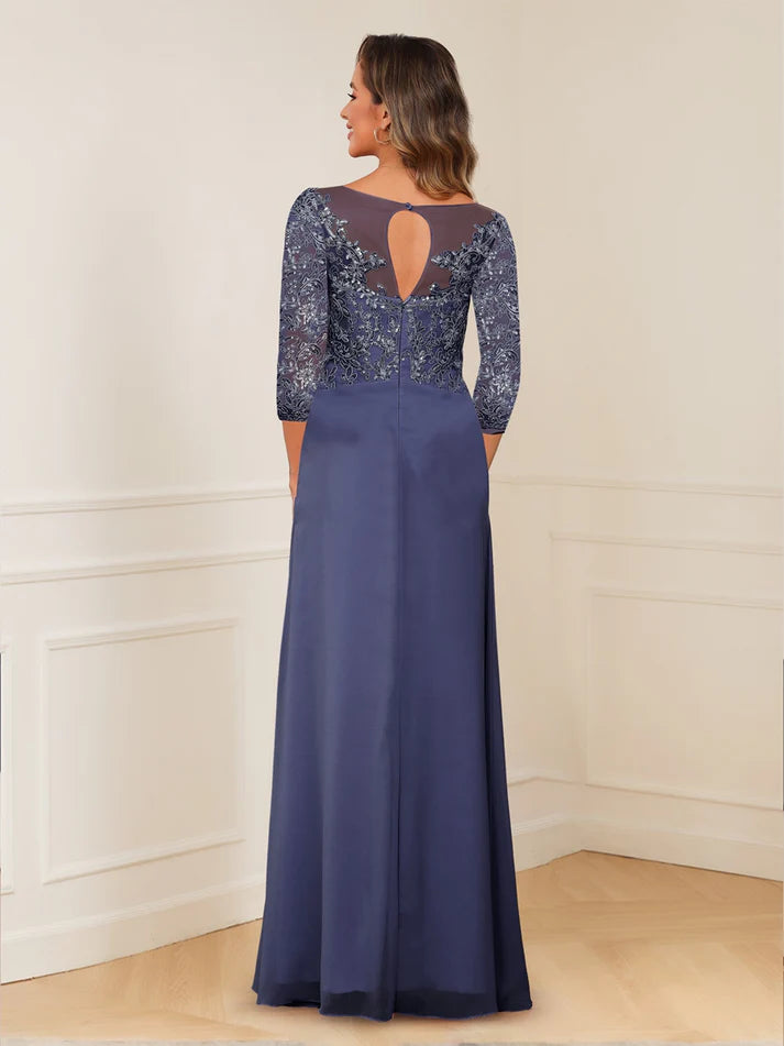 Princess Illusion Scoop Appliques Ruched Mother of the Bride Dresses