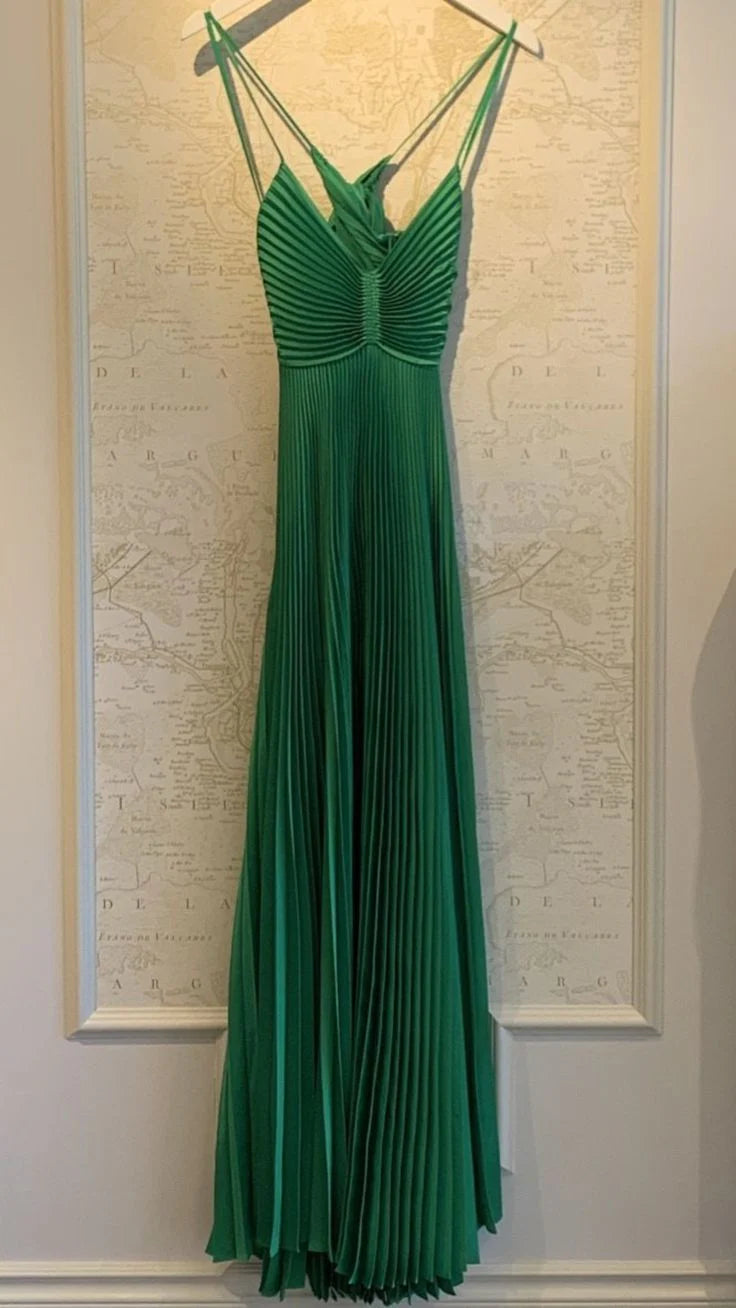 Chic A Line Halter Neck Green Formal  Long Prom Dress