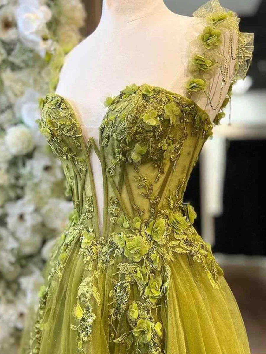 A-Line Sage Sweetheart Tulle Long  Retract Your Waist Party Dress