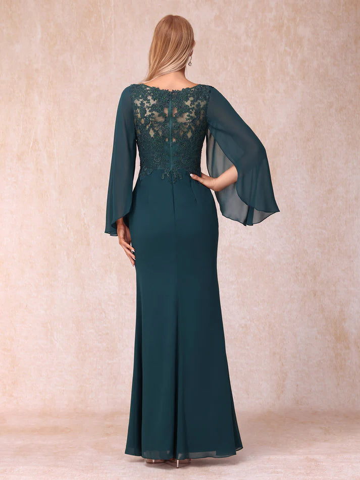 Column V-Neck Long Sleeves Long Formal Unique Design Evening Dresses