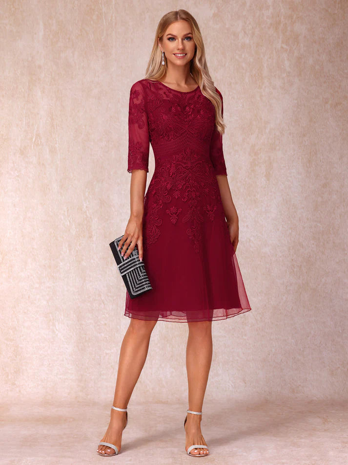 Princess Sheer Neck Half Sleeves Short Formal  Mother of the Bride Dresses