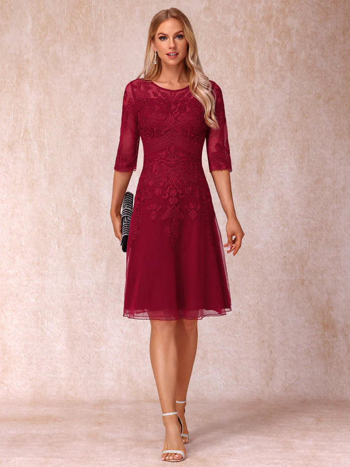 Princess Sheer Neck Half Sleeves Short Formal  Mother of the Bride Dresses