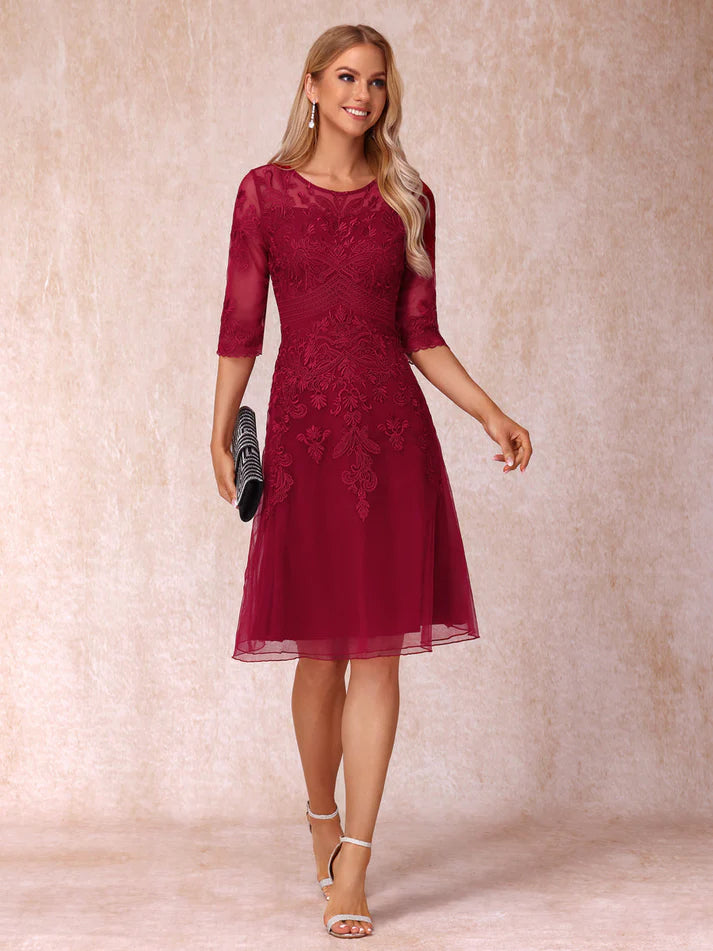 Princess Sheer Neck Half Sleeves Short Formal  Mother of the Bride Dresses