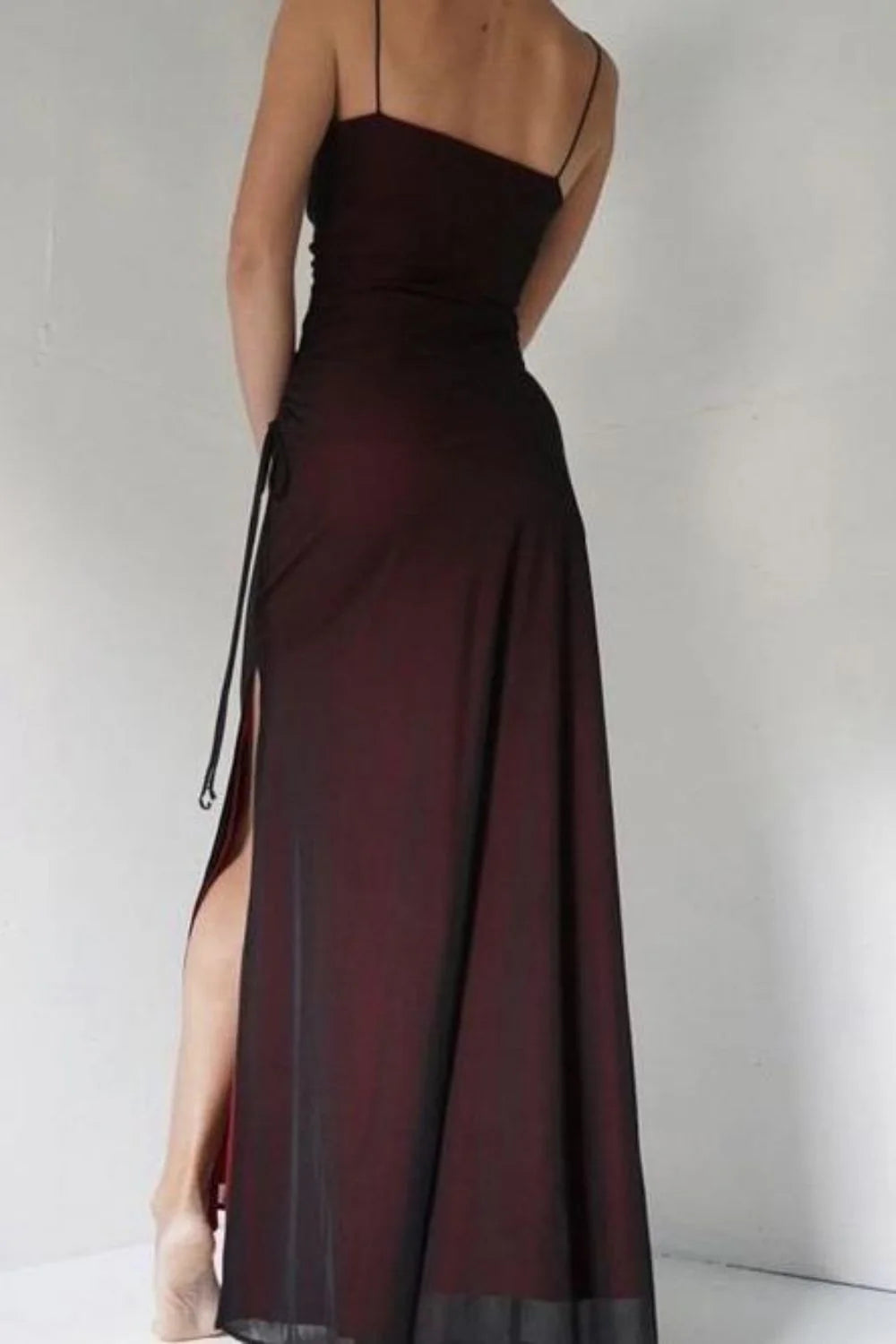 Sheath Spaghetti Straps Burgundy Long Full Of Charm Prom Dress